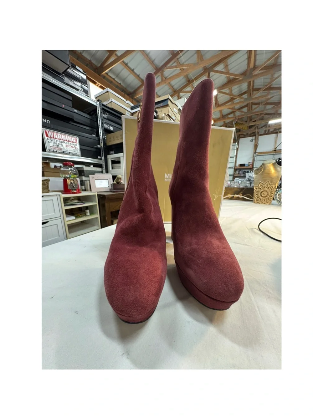 Michael Kors Burgundy Suede Platform Zip Ankle Boots size 9